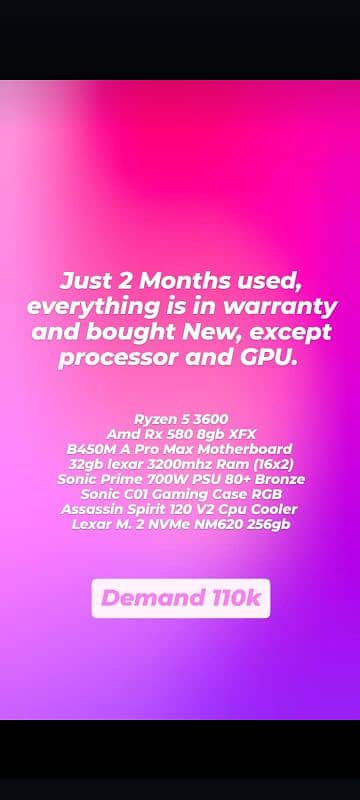 gaming pc 2months used in warrenty urgent sale 1