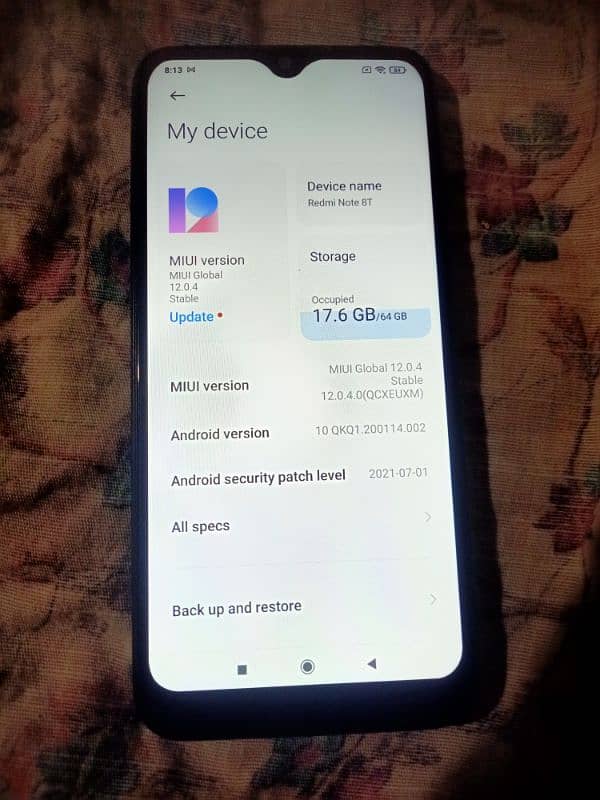 Used Redmi Note 8 mobile for sale good working panel back change 5
