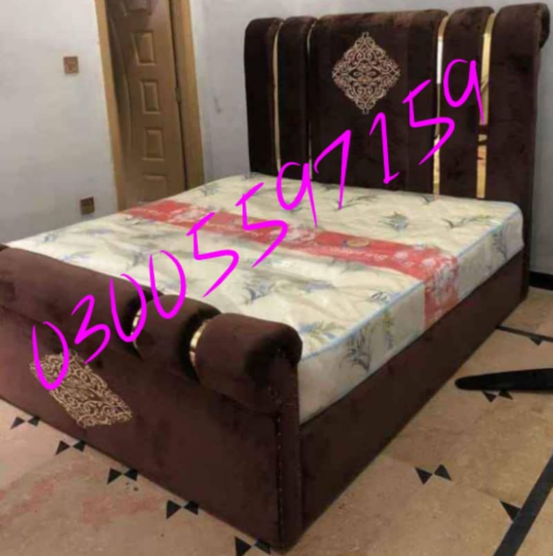 solid wood double bed, polish bed single without side table dressing 11