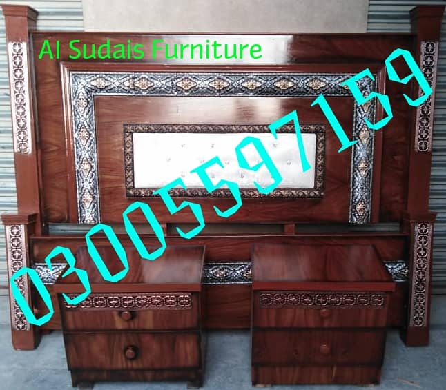 solid wood double bed, polish bed single without side table dressing 12