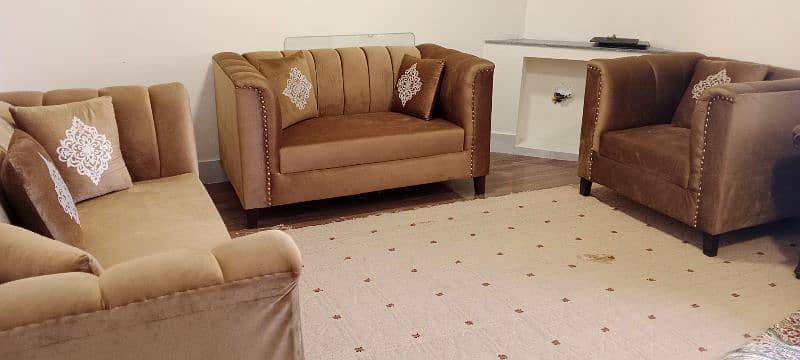 6 seater sofa set brown color Good condition 0