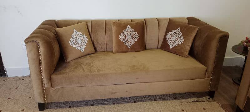 6 seater sofa set brown color Good condition 1