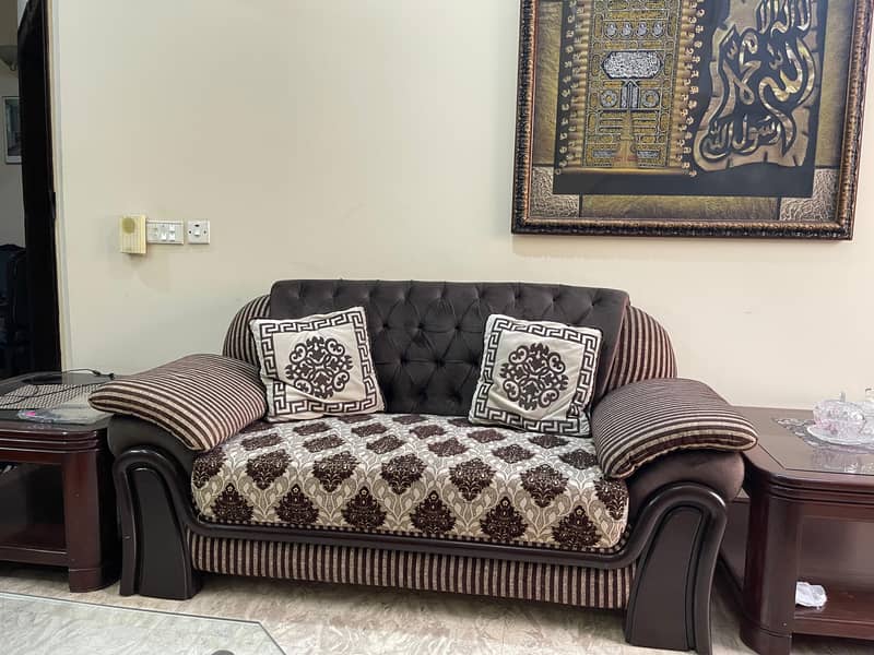 10 seater brown sofa set used for only 1 month with 2 free side tables 3