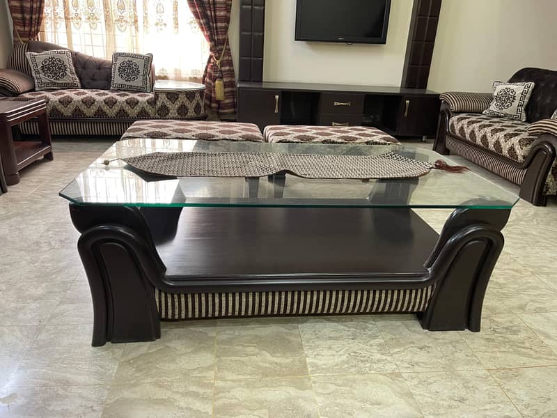 10 seater brown sofa set used for only 1 month with 2 free side tables 5