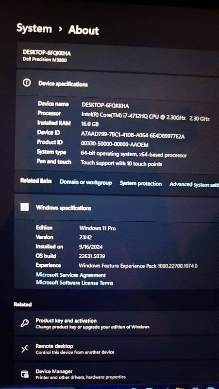 dell precision m3800 i 7 4th G ( 16 gb 512 gb nvme ) 14