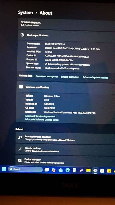 dell precision m3800 i 7 4th G ( 16 gb 512 gb nvme ) 15