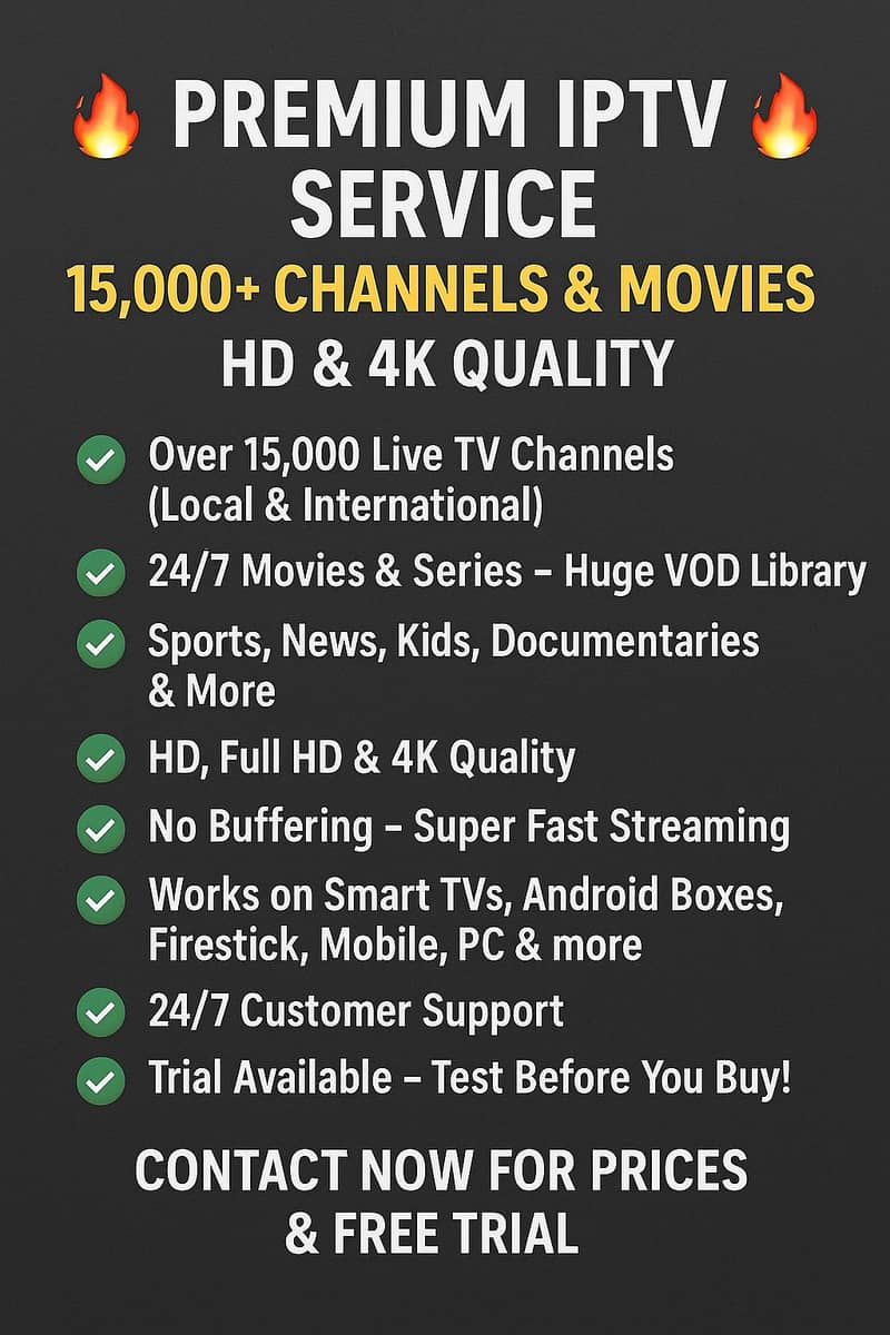 IPTV Premium Service – 15,000+ Channels & Movies – HD & 4K Quality 0
