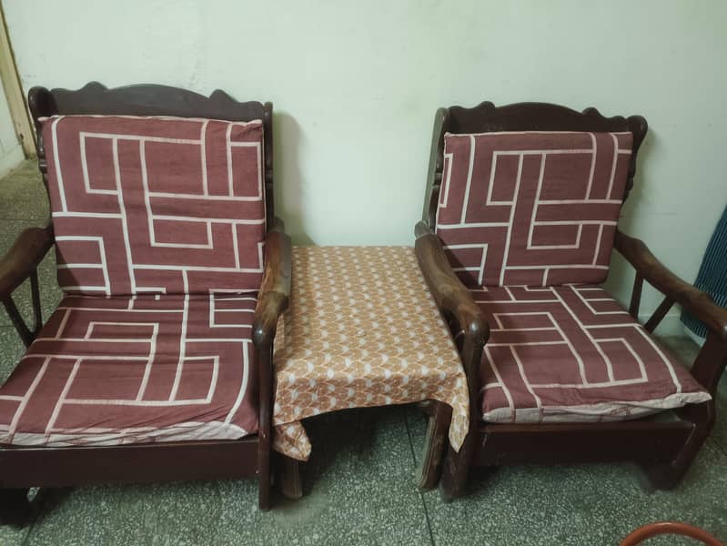 "5-Year-Old Solid Wood Sofa Set for Sale - Minor Polish Required" 0