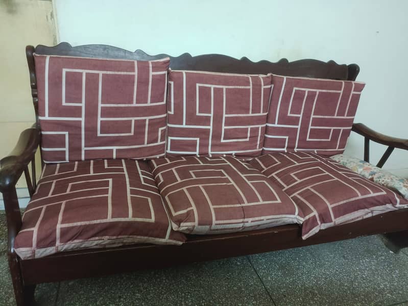 "5-Year-Old Solid Wood Sofa Set for Sale - Minor Polish Required" 1