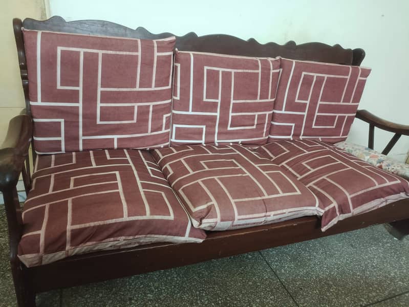 "5-Year-Old Solid Wood Sofa Set for Sale - Minor Polish Required" 2