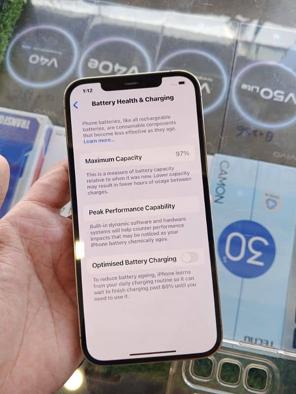 I phone 12 pro max 97 battery health 10 by 10 water pick 1 week chick 8