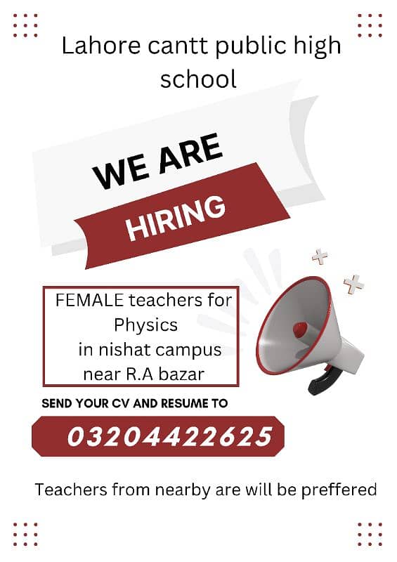teachers required in lahore 0