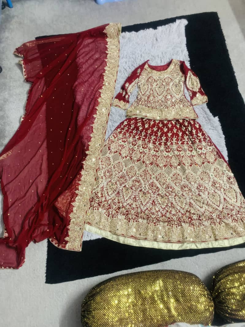 Bridal Mehroon Lehnga . Heavy Handwork - zari ,Gota , seQuins- pearls 2