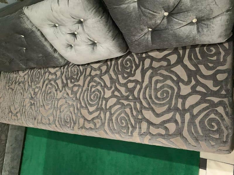 grey velvet sofa with black centre table 1