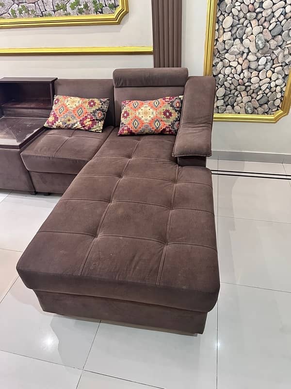 6 seater L shape Sofa Set | Stainless Steel Golden Guest Chairs 3