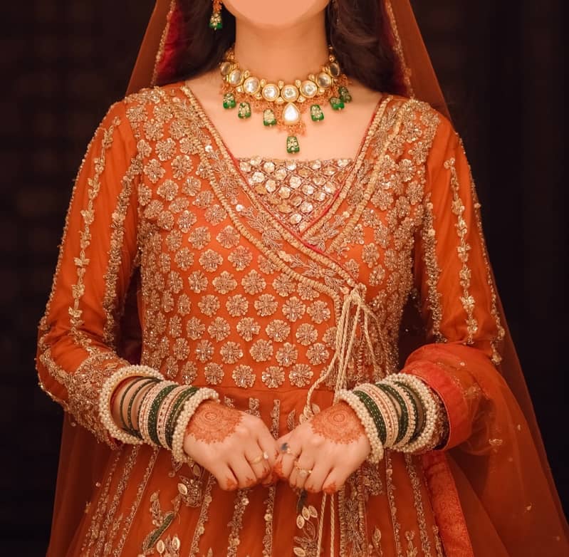 Fancy bridal angrakha dress for mehndi 0