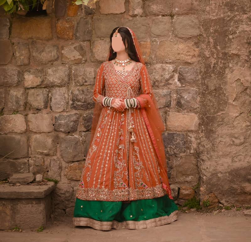 Fancy bridal angrakha dress for mehndi 1