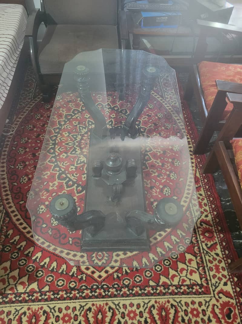 Wooden table with glass 1