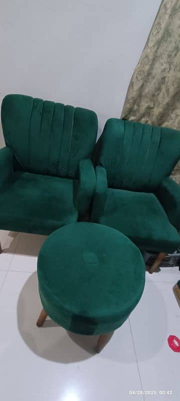 two sofa chair and ottoman 0