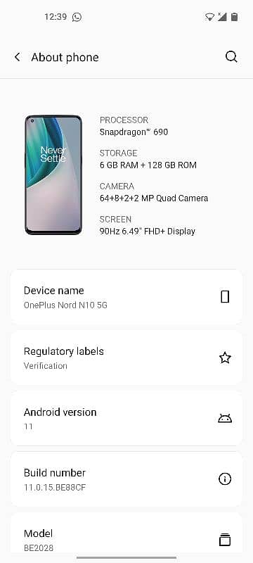 one plus Nord N10 5g  6/128 for sale 10/10 condition all ok 8
