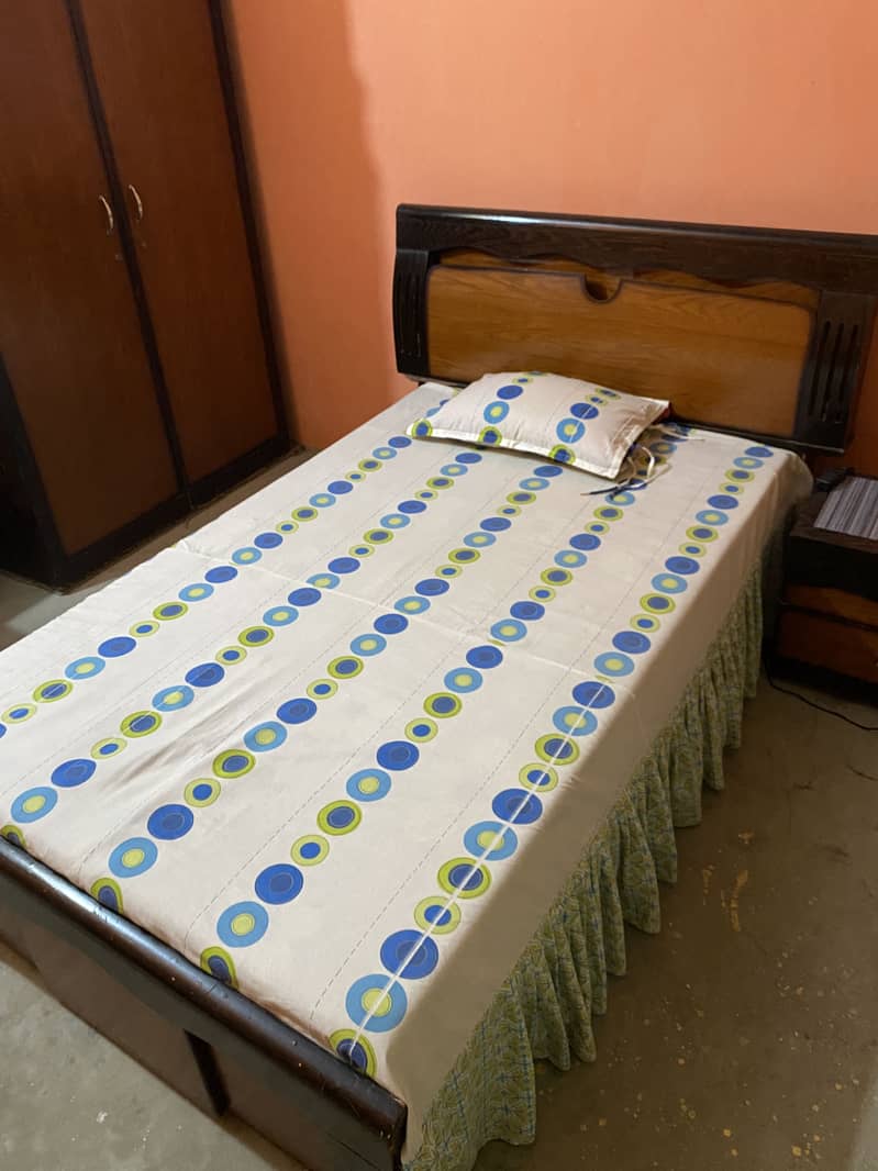 Wooden Single Bed with Mattress and Wall Mounted Dressing 0