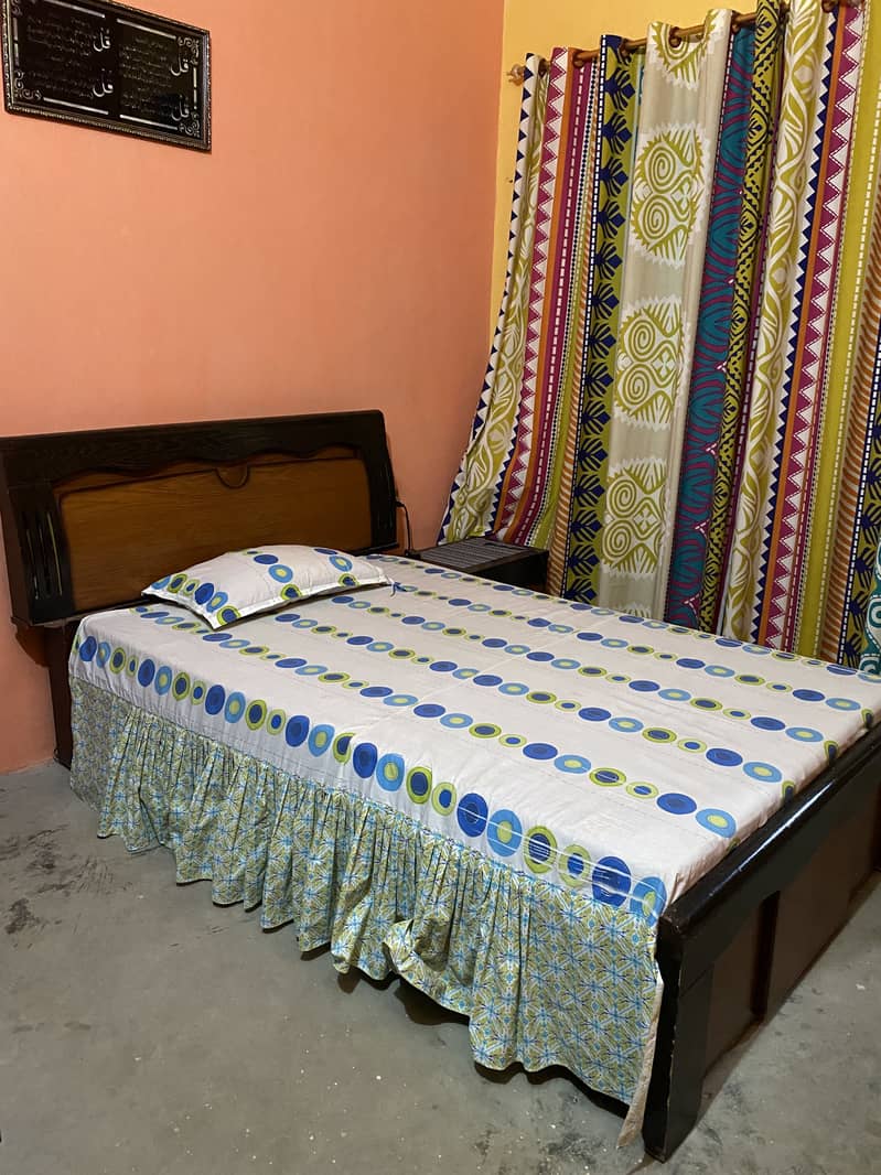 Wooden Single Bed with Mattress and Wall Mounted Dressing 1