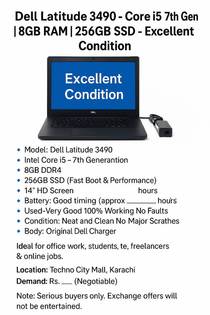 Dell Latitude 3490 - Core i5 7th Gen | 8GB RAM | 256GB SSD - Excellent 0