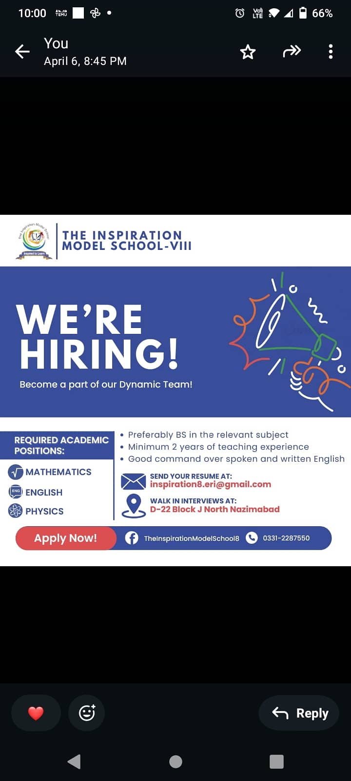 Female Teachers for Math, Physics, Biology 0