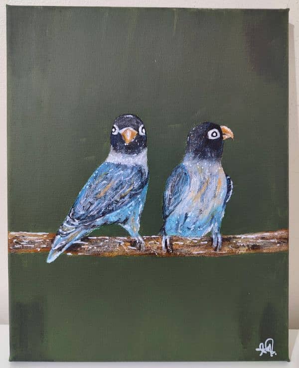 Realistic Love Birds Acrylic Painting On Imported Canvas 0