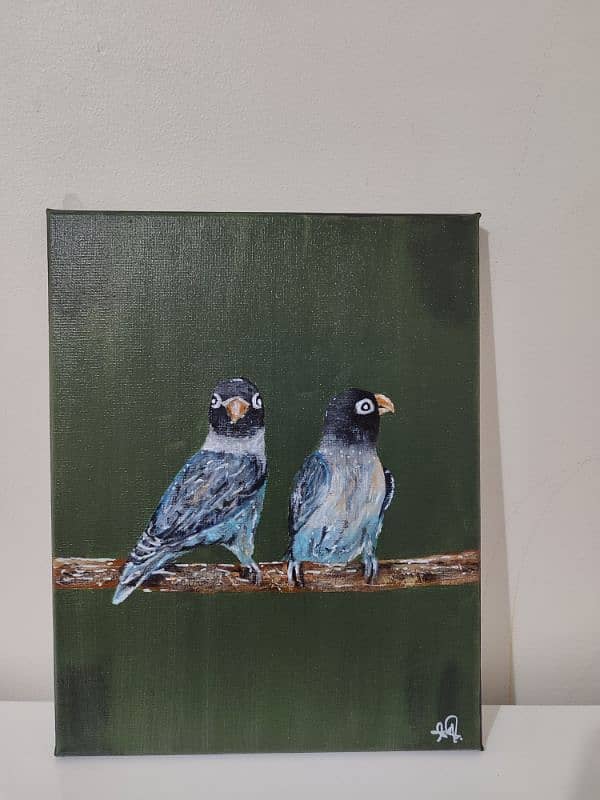 Realistic Love Birds Acrylic Painting On Imported Canvas 2
