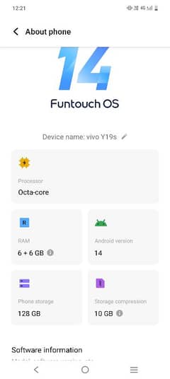 vivo y 19 s 6+6 ram 128 room