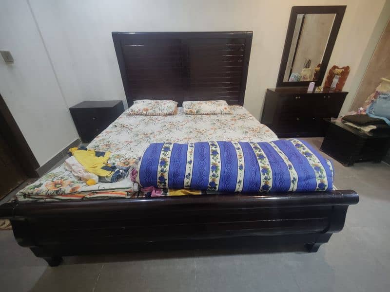 Bed with side tables dressing iron stand 0