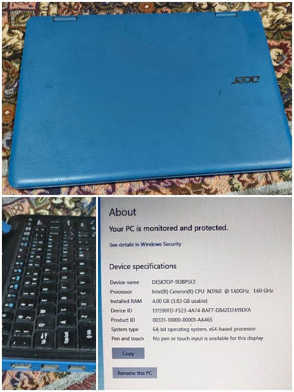 Company: Acer  Ram:4G. B Processor:64 bits 256 SSD 0