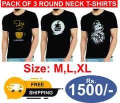 Pack of 3 Round Neck 100% Cotton T-Shirts