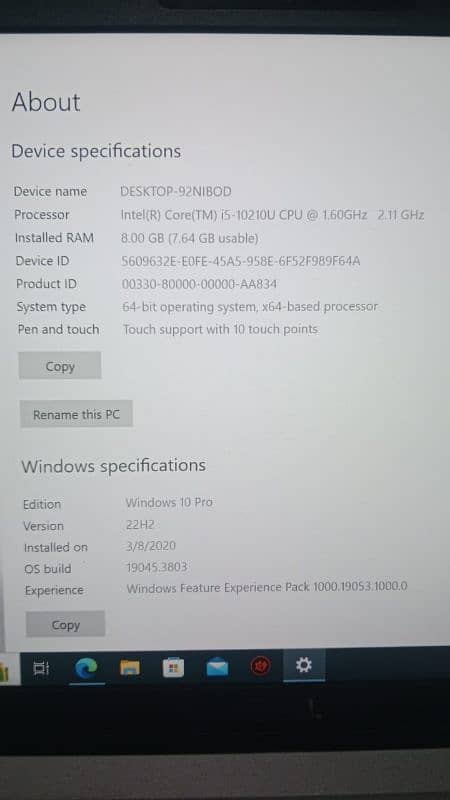 Dell i5 10th generation 8 256 Touch display 1