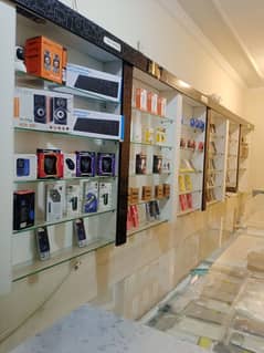 shop racks and counter+ front door glass
