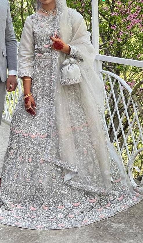 Grey and pink walima maxi with heavy work 1