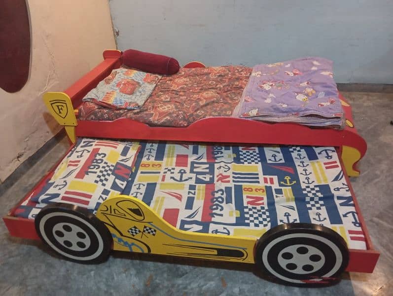 kids bed in the shape of a car for 2 kids red color 1