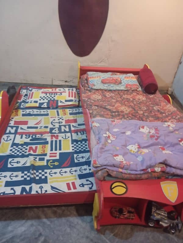 kids bed in the shape of a car for 2 kids red color 2