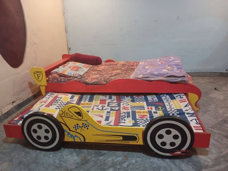 kids bed in the shape of a car for 2 kids red color 7
