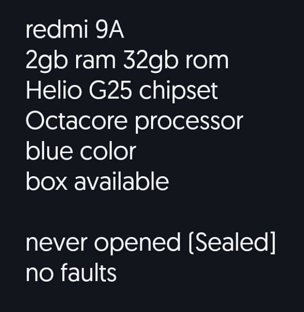 i m selling redmi 9A blue color withbox 0
