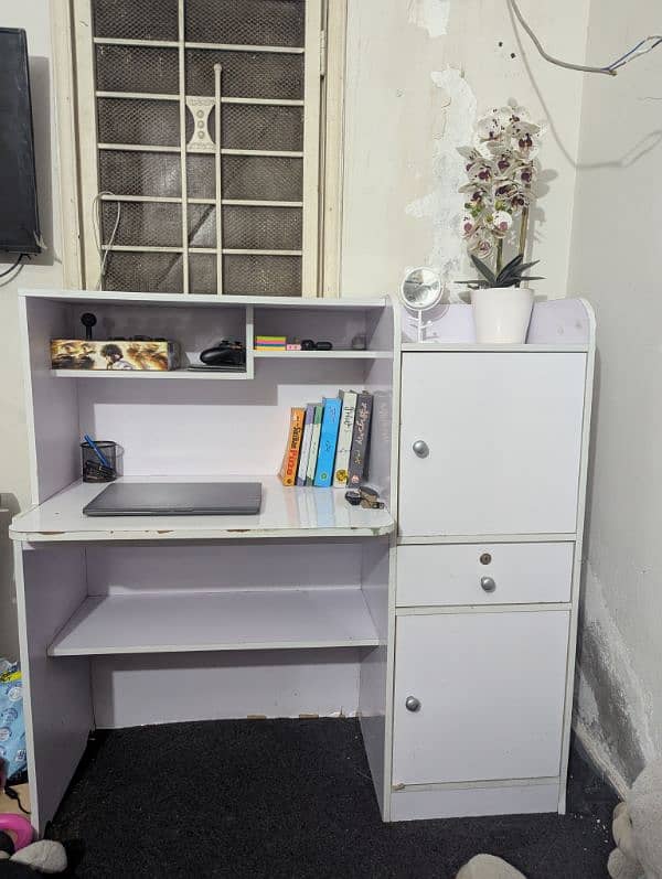 white wooden study and computer table 0