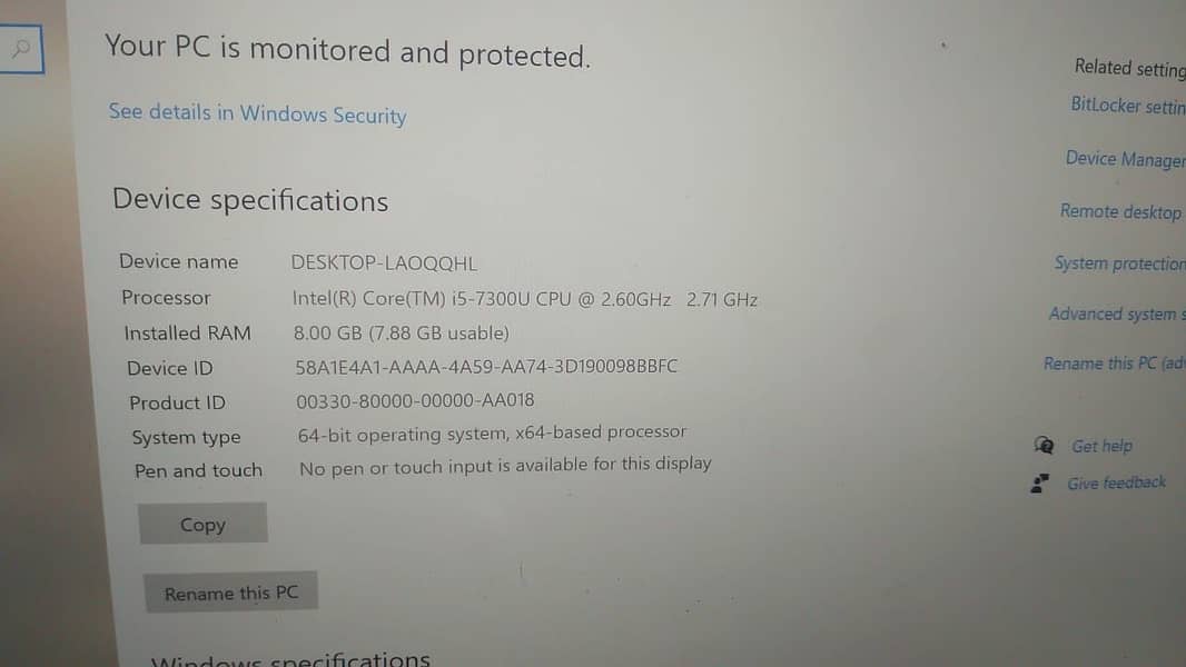 Dell laptop 256 ssd 7 generation i5 8 gb ram condition normal 1