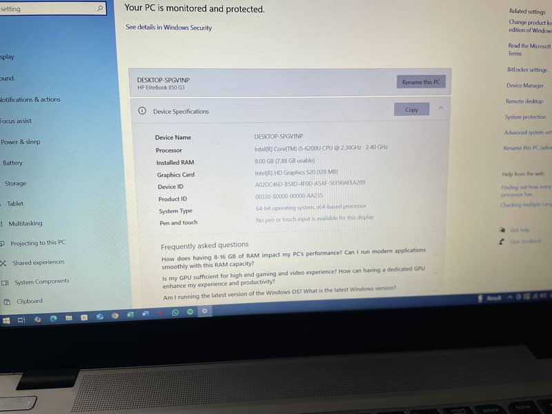 Hp Elitebook 850 G3, 15.6" display, Numpad, Core i5 6th Gen, 2