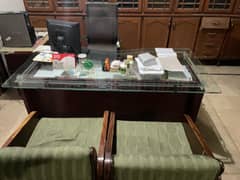 Office large table with glass top, 1 boss  and 2 Client chair