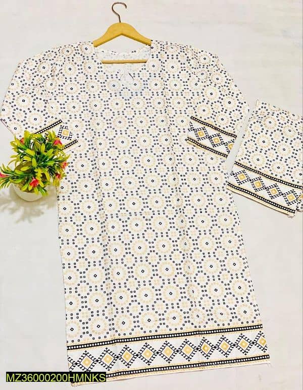 2pcs Women Stitched Lawn Printed Suit 1