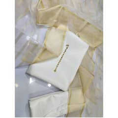 3 PCs Women's /Unstitched Fancy /Katan silk plain suit/for sale