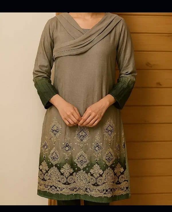 shaded green shirt with dupata– Party wear 1