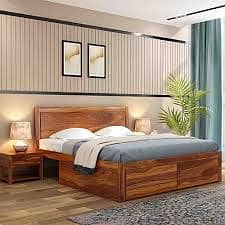 Sheesham Wood Double Bed with Spring Mattress – Premium Design