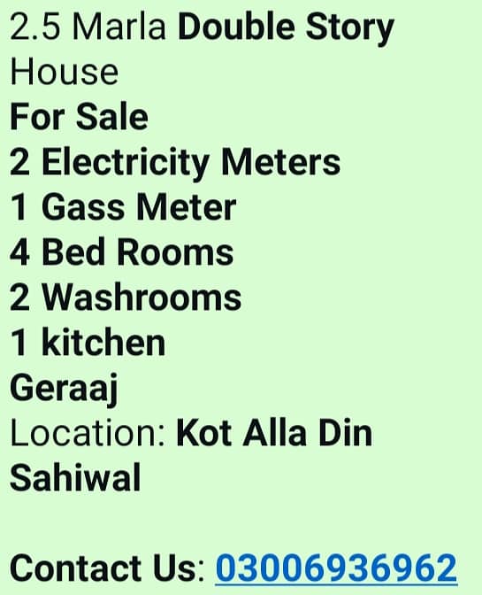 2.5 Marla Double Story fully Furnished House For Sale Urgent 0